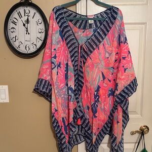 Colorful Lilly Pulitzer scarf wrap/poncho with Navy Accents